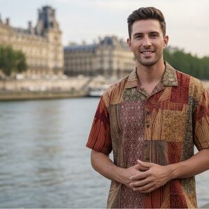 Tommy Bahama 100% Silk Patchwork Shirt XL